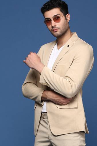 men's beige slim fit single breasted blazer