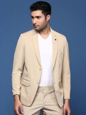 men's beige slim fit single breasted blazer 2