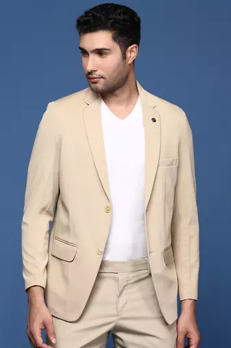men's beige slim fit single breasted blazer