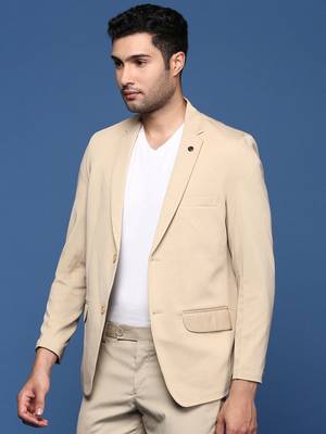 men's beige slim fit single breasted blazer 3