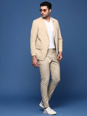 men's beige slim fit single breasted blazer 5