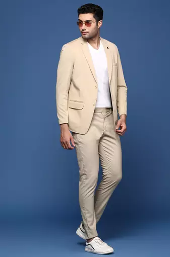 men's beige slim fit single breasted blazer