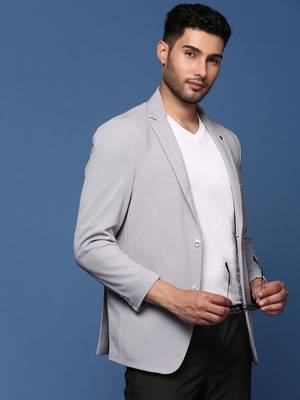 men's grey slim fit single breasted blazer 1