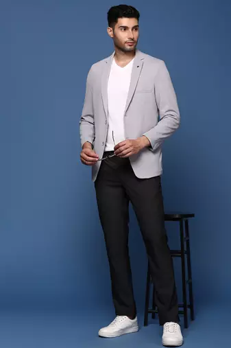 men's grey slim fit single breasted blazer