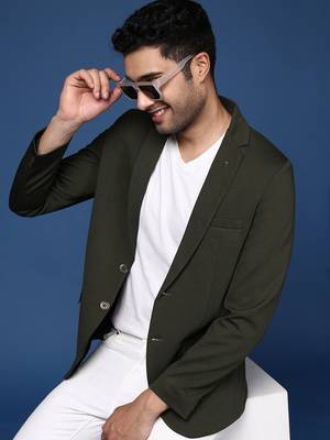 men's green slim fit single breasted blazer 1