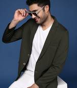men's green slim fit single breasted blazer