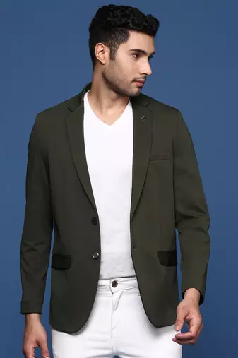 men's green slim fit single breasted blazer