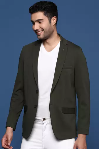 men's green slim fit single breasted blazer