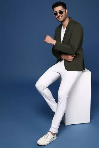 men's green slim fit single breasted blazer