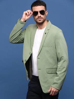 men's green slim fit single-breasted blazer 1