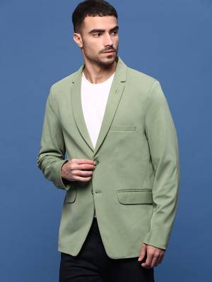 men's green slim fit single-breasted blazer 2