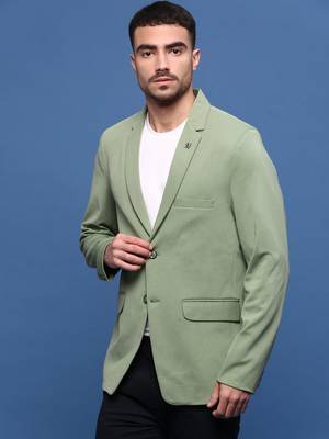 men's green slim fit single-breasted blazer 3