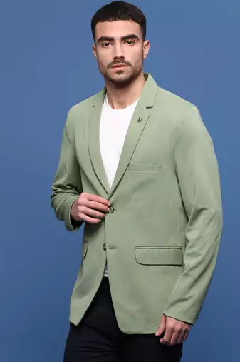 men's green slim fit single-breasted blazer