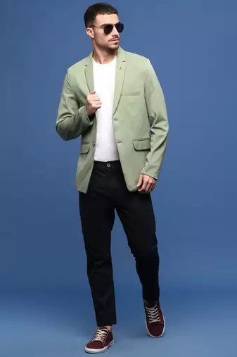 men's green slim fit single-breasted blazer