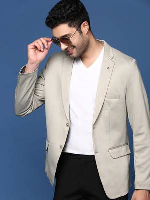 men's beige slim fit single breasted blazer 1