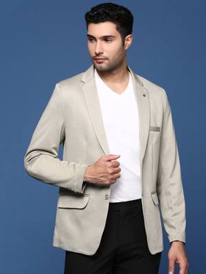 men's beige slim fit single breasted blazer 2
