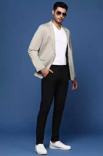 men's beige slim fit single breasted blazer