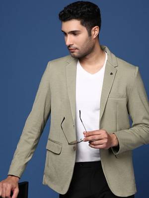 men's green slim fit single breasted blazer 1