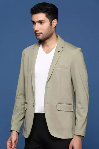 men's green slim fit single breasted blazer