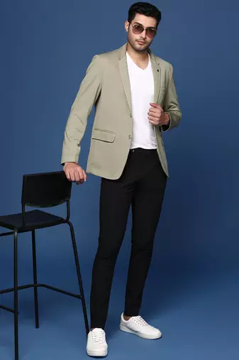 men's green slim fit single breasted blazer