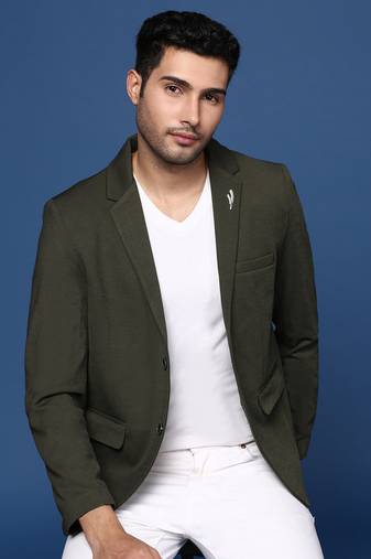men's green slim fit single breasted blazer