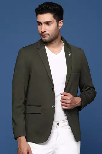 men's green slim fit single breasted blazer