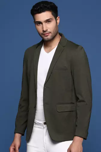 men's green slim fit single breasted blazer