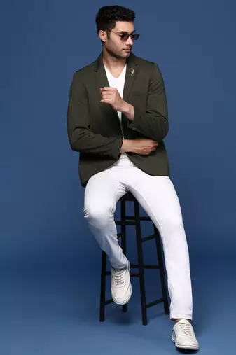 men's green slim fit single breasted blazer