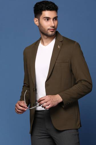 men's olive slim fit single breasted blazer