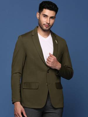 men's olive slim fit single breasted blazer 2