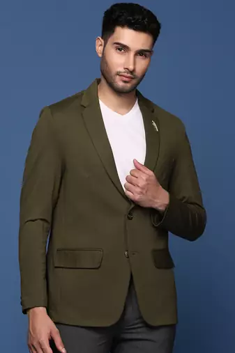 men's olive slim fit single breasted blazer
