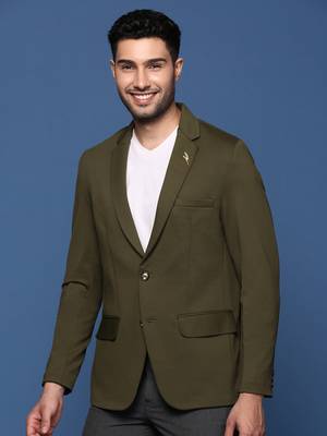 men's olive slim fit single breasted blazer 3