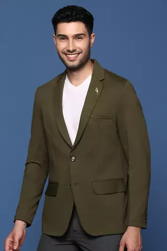 men's olive slim fit single breasted blazer