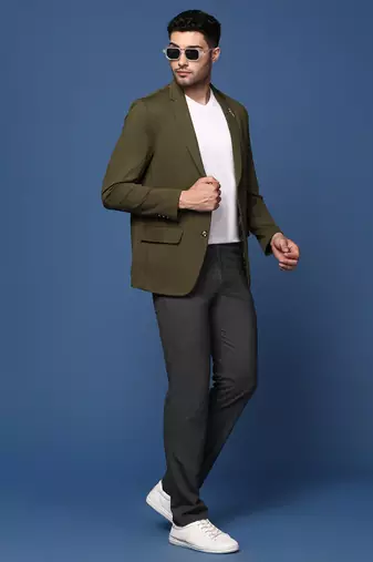 men's olive slim fit single breasted blazer