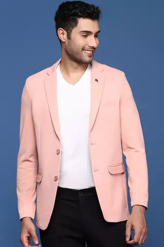 men's peach slim fit single breasted blazer