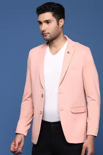men's peach slim fit single breasted blazer