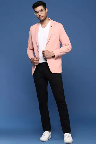 men's peach slim fit single breasted blazer