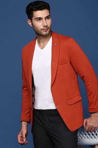 men's rust slim fit single breasted blazer