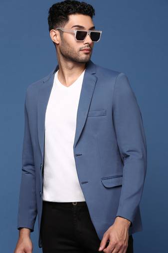 men's blue slim fit single breasted blazer