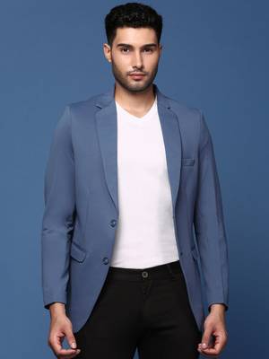 men's blue slim fit single breasted blazer 2