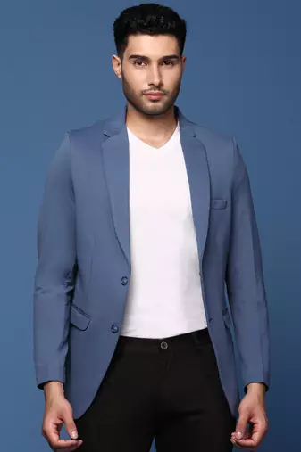 men's blue slim fit single breasted blazer