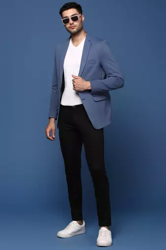 men's blue slim fit single breasted blazer