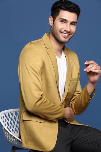 men's mustard slim fit single breasted blazer