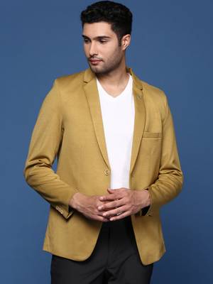 men's mustard slim fit single breasted blazer 2