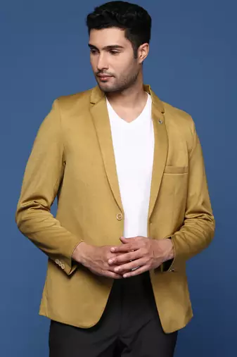 men's mustard slim fit single breasted blazer