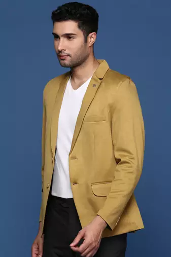 men's mustard slim fit single breasted blazer