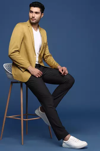 men's mustard slim fit single breasted blazer