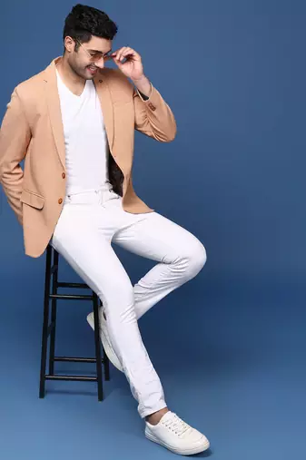 men's orange slim fit single breasted blazer