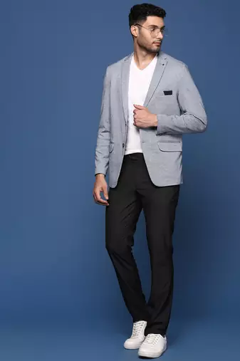 men's blue slim fit single breasted blazer