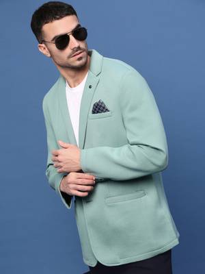 Showoff men's turquoise blue slim fit single-breasted blazer 1